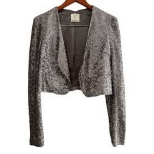 PINS & NEEDLES pewter metal silver gold sequin blazer jacket sparkle shimmer